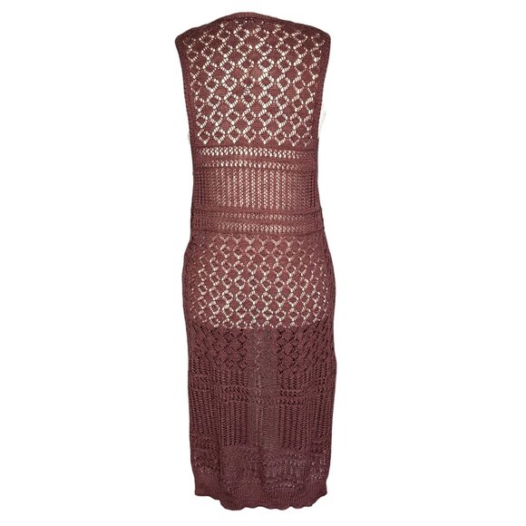 Moral Fiber Crochet Cardigan Duster Medium Open Front Dusty Rose Boho Festival - Picture 3 of 8